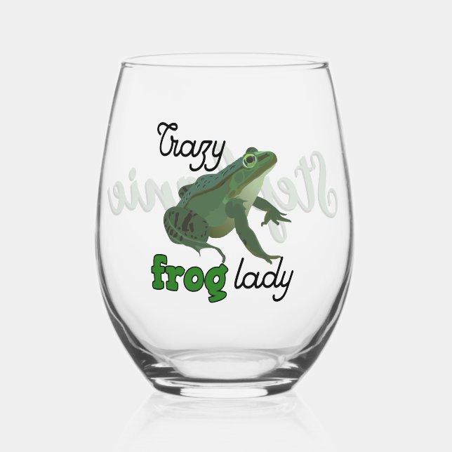 Personalised Crazy Frog Lady Frog Lover Gifts Stemless Wine Glass (Front)