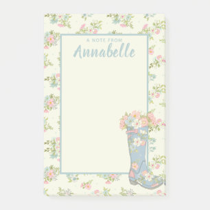 Personalised Cream and Blue Floral Rain Boot Post-it Notes
