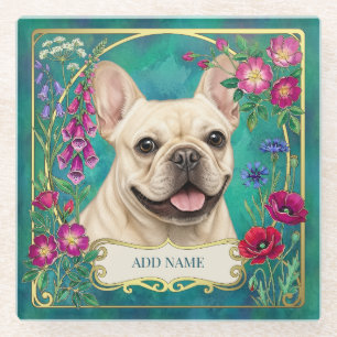 Personalised Cream French Bulldog Teal Coaster