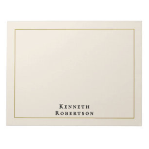 Personalised Cream Gold Black Name Minimalist Men Notepad
