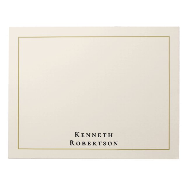 Personalised Cream Gold Black Name Minimalist Men Notepad (Front)