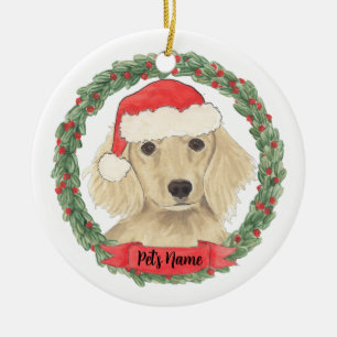 Personalised Cream Long Haired Dachshund Ceramic Tree Decoration