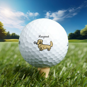 Personalised Cream Long Haired Dachshund  Golf Balls