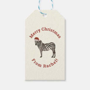Personalised Cream Merry Christmas Santa Zebra Gift Tags