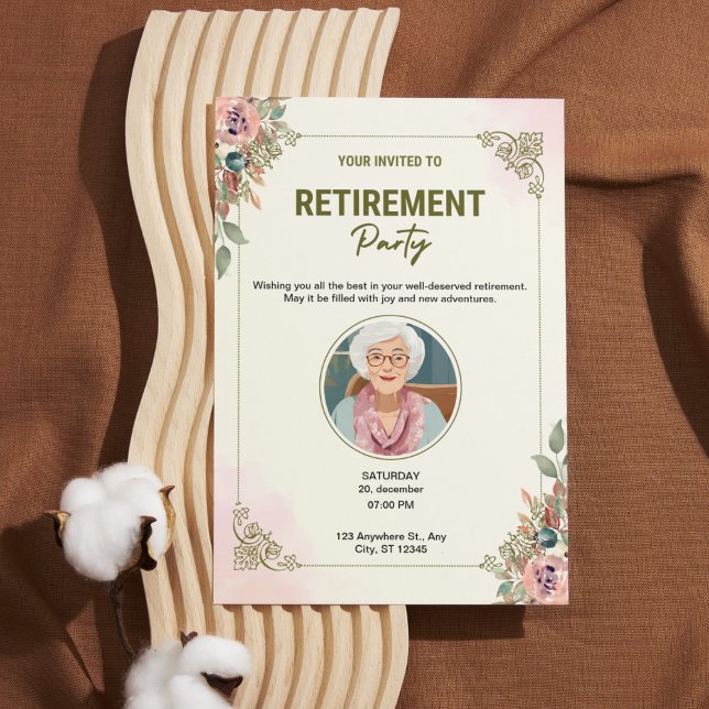 Personalised Cream & Pink Watercolour Retirement  Holiday Card (Personalized Cream & Pink Watercolour Retirement Holiday Card )
