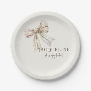 Personalised Cream Tying the Knot Simple Shower Paper Plate