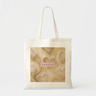 Personalised Creamy Coffee Heart Swirl Tote Bag