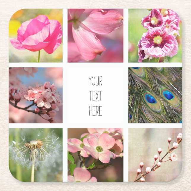 Personalised Create Your Own Photo Collage   Square Paper Coaster (Front)