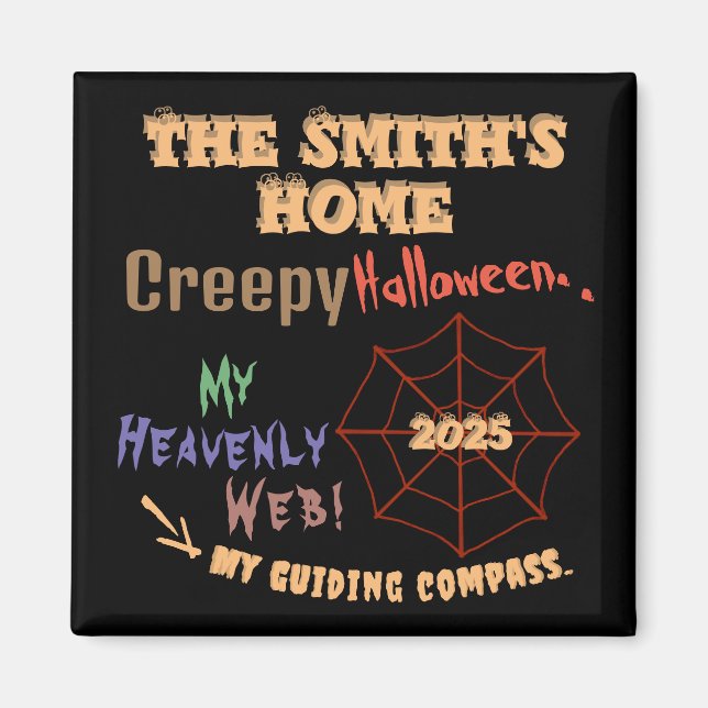 Personalised Creepy Colourful Halloween Spider Web Magnet (Front)