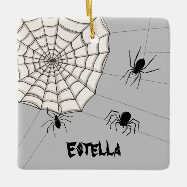 Personalised Creepy Spiders Halloween Ceramic Ornament (Front)