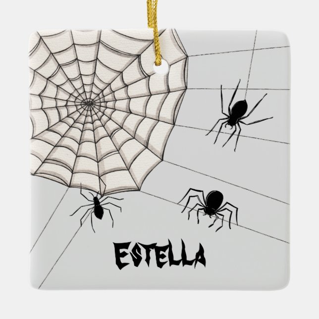 Personalised Creepy Spiders Halloween Ceramic Ornament (Front)