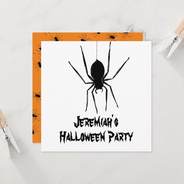 Personalised Creepy Spiders Halloween Invitation (Front/Back In Situ)
