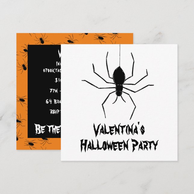 Personalised Creepy Spiders Halloween Invitation (Front/Back)