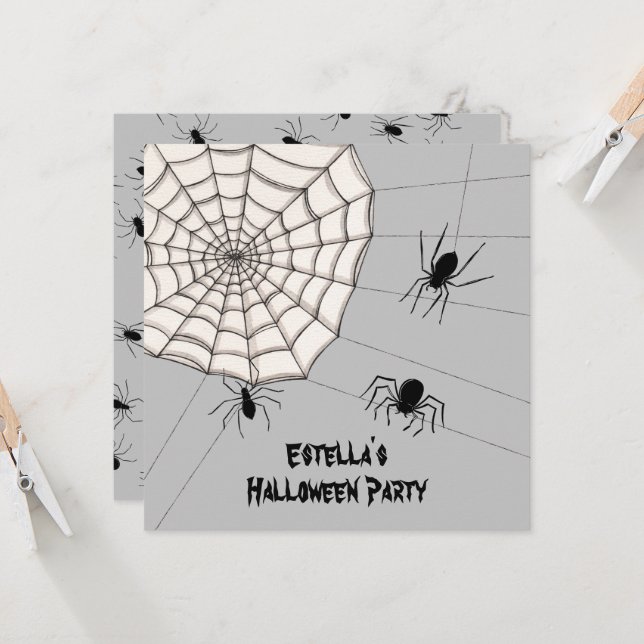 Personalised Creepy Spiders Halloween Invitation (Front/Back In Situ)