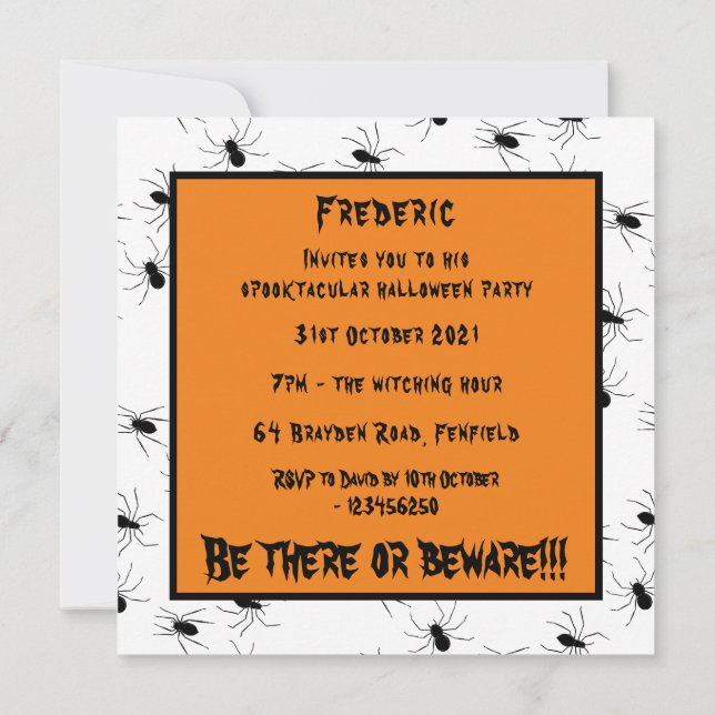 Personalised Creepy Spiders Halloween Invitation (Back)