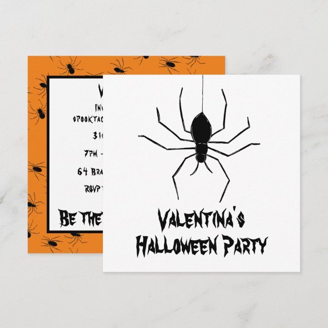 Personalised Creepy Spiders Halloween Invitation (Front/Back)