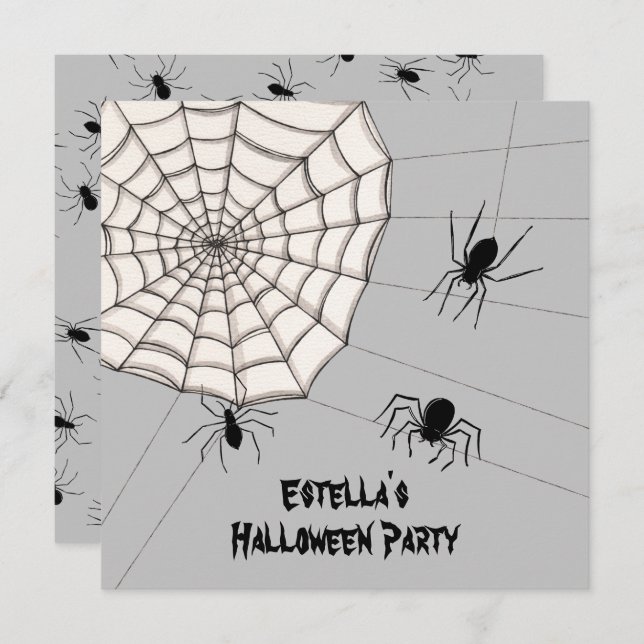 Personalised Creepy Spiders Halloween Invitation (Front/Back)