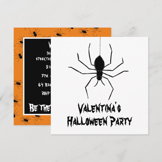 Personalised Creepy Spiders Halloween Invitation (Front/Back)