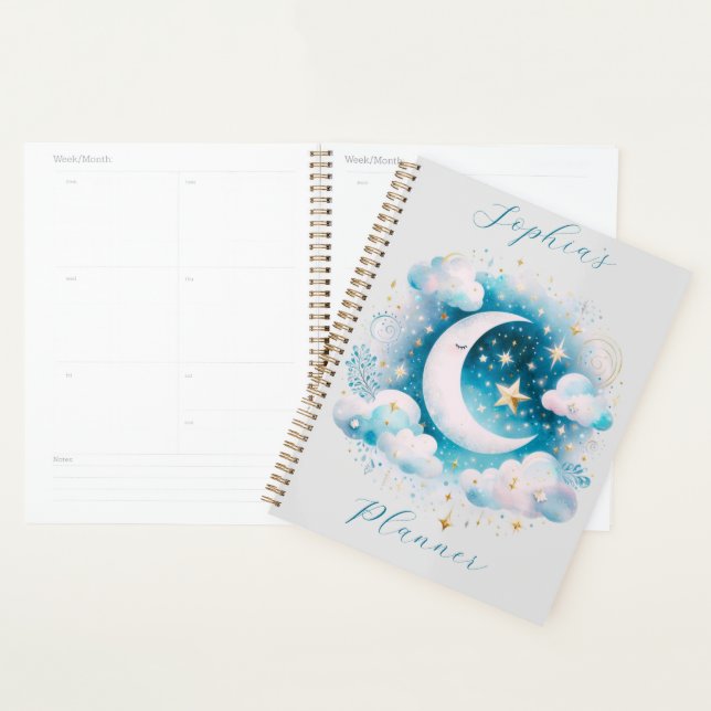 Personalised Crescent Moon Celestial Clouds Night Planner (Display)