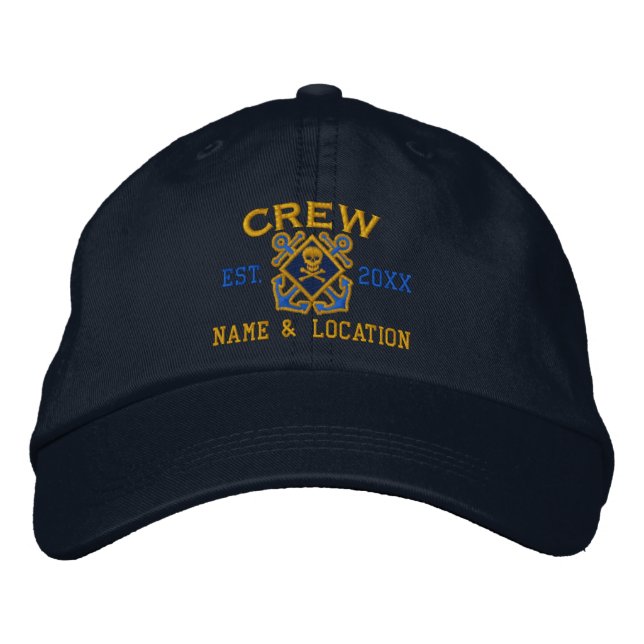Personalised Crew Nautical Crossbones Skull Embroidered Hat (Front)