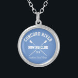 Personalised Crew Rowing Logo Oars Team Name Year Silver Plated Necklace<br><div class="desc">Personalised Crew Rowing necklace featuring crossed oars and your custom text. Add your club name, year, custom text (coach's name, rower's name, event, etc.) Makes a thoughtful end of season keepsake, coach's gift or team fundraiser. Check out our other custom crew gifts by clicking on the Colorfulgalshop logo below >...</div>