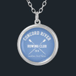 Personalised Crew Rowing Logo Oars Team Name Year Silver Plated Necklace<br><div class="desc">Personalised Crew Rowing necklace featuring crossed oars and your custom text. Add your club name, year, custom text (coach's name, rower's name, event, etc.) Makes a thoughtful end of season keepsake, coach's gift or team fundraiser. Check out our other custom crew gifts by clicking on the Colorfulgalshop logo below >...</div>