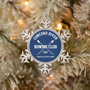 Personalised Crew Rowing Logo Oars Team Name Year Snowflake Pewter Christmas Ornament