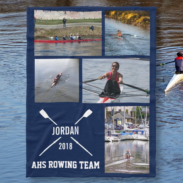 Personalised Crew Rowing Photo Collage Team Name Fleece Blanket (Creator Uploaded)
