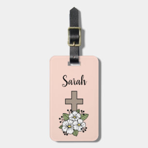 Personalised Cross and Flower Luggage Tag