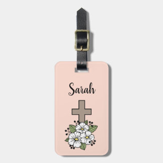 Personalised Cross and Flower Luggage Tag