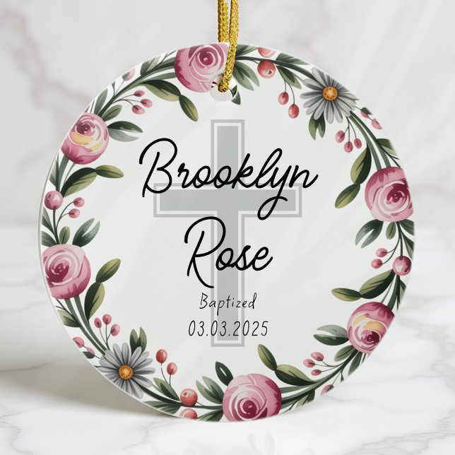 Personalised Cross Christening Baptism Favour Ceramic Tree Decoration (Creator Uploaded)