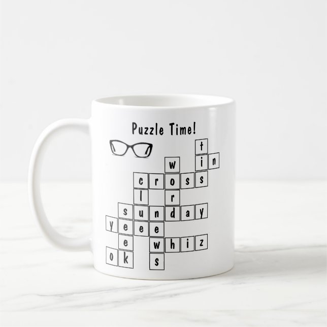 Personalised Crossword Puzzle Black and White  Coffee Mug (Left)