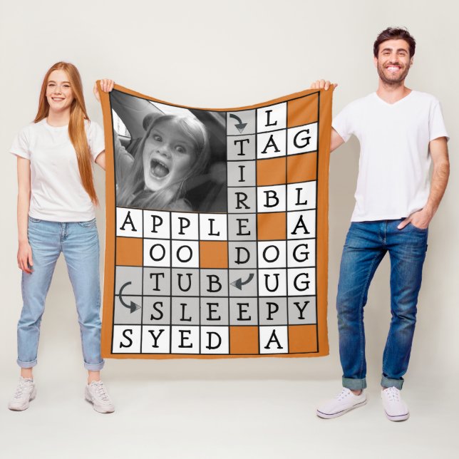 Personalised Crossword with Custom Text and Photo Fleece Blanket (In Situ)