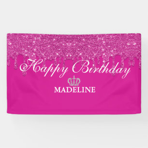 Personalised Crown Dripping Glitter Birthday  Bann Banner
