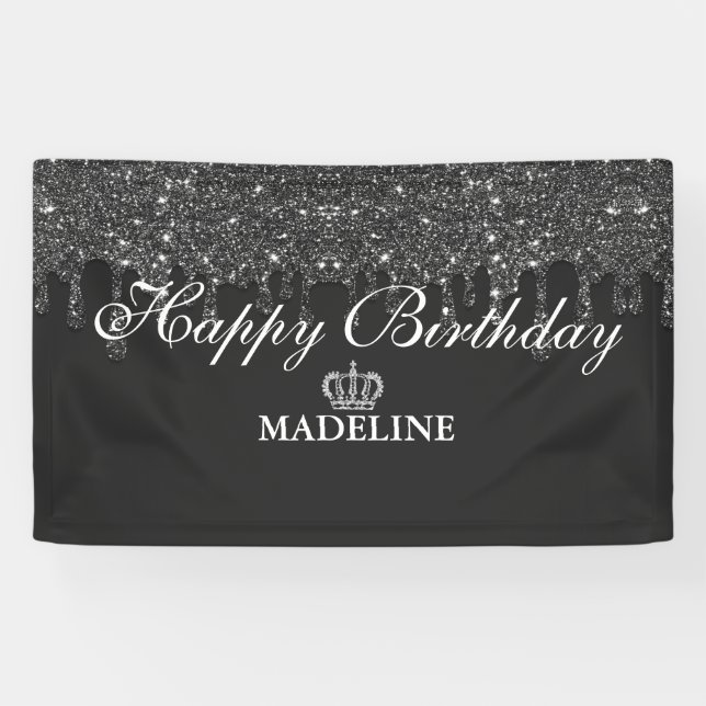 Personalised Crown Dripping Glitter Birthday  Banner (Horizontal)