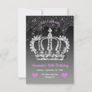 Personalised Crown & Dripping Glitter Birthday Invitation