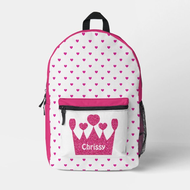 Personalised Crown Pink Princess  Printed Backpack (Front)