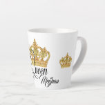 Personalised Crown Queen Latte Mug<br><div class="desc">Personalised classic white latte mug comes with "Queen" text with a golden crown print on its outside centre and a small crown on its both sides. Click the "Customise" button to add your own name, arrange the text, change the font, font colour and font size. Great gift idea for birthdays,...</div>