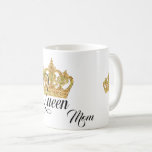 Personalised Crown Queen Mum Coffee Mug<br><div class="desc">Personalised classic white mug comes with the wird "Queen", a centre golden crown print and a small crown on its both sides. Click the "Customise" button to add your mum's name, change the font, font colour and font size, if desired. Great gift idea for mothers day, her birthday or any...</div>