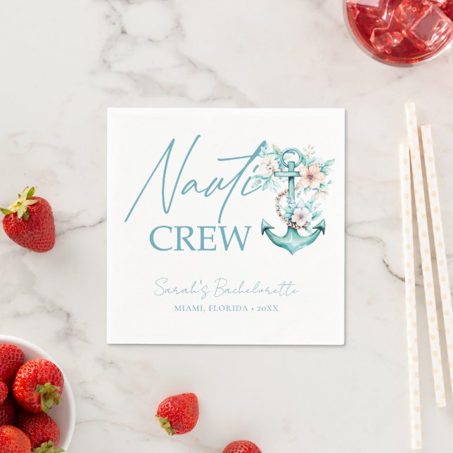Personalised Cruise Bachelorette Party Nauti Crew Napkin (Insitu)