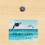 Personalised Cruise Door Watercolor Whale Dolphin Magnet<br><div class="desc">This design may be personalised in the area provided by changing the photo and/or text. Or it can be customised by clicking Personalise this Template and then choosing the click to customise further option and delete or change the colour of the background, add text, change the text colour or style,...</div>