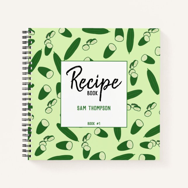 Personalised Cucumber Pattern Recipe Cookbook Notebook (Front)