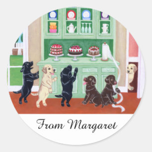 Personalised Cupboard Labrador Puppies Classic Round Sticker