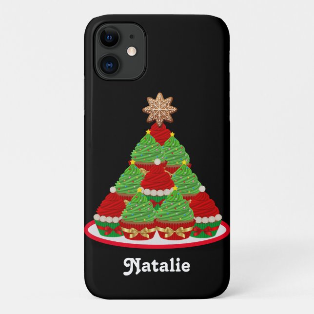 Personalised Cupcake Christmas Tree Red and Green Case-Mate iPhone Case (Back)