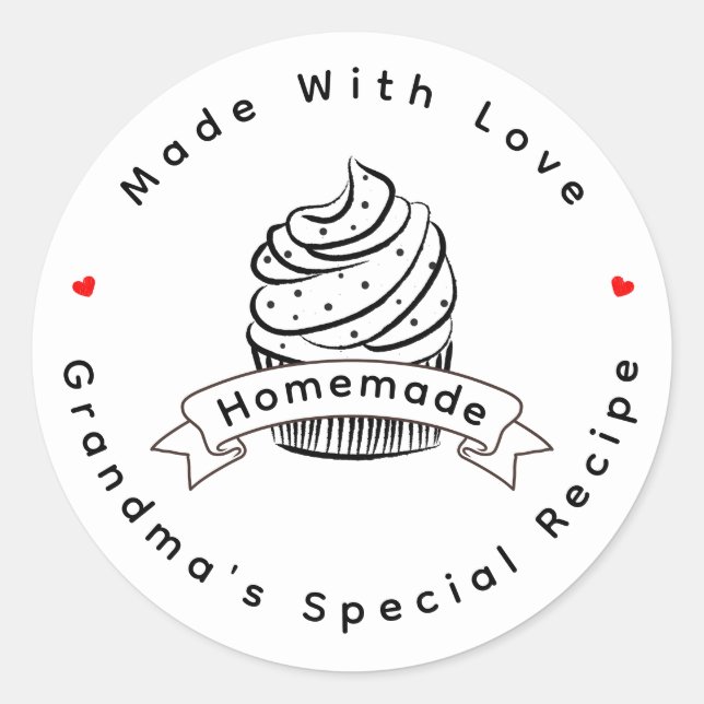 Personalised Cupcake Homemade Made With Love Classic Round Sticker (Front)