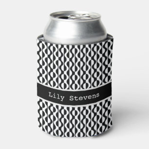 Personalised, Curvy Black & White Pattern Can Cooler