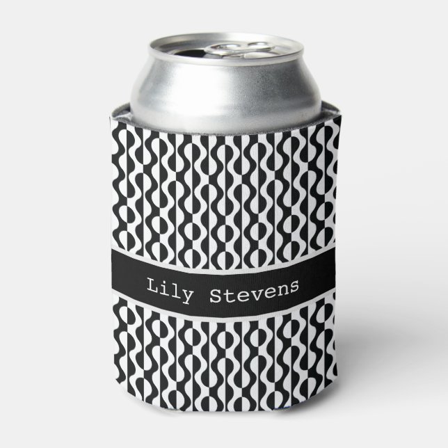 Personalised, Curvy Black & White Pattern Can Cooler (Can Front)