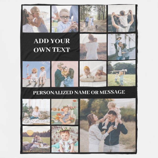 Personalised Custom 15 Photo Collage Fleece Blanket (Front)