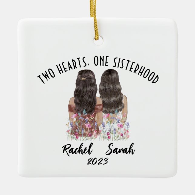  Personalised Custom 2 sisters Ceramic Ornament (Front)