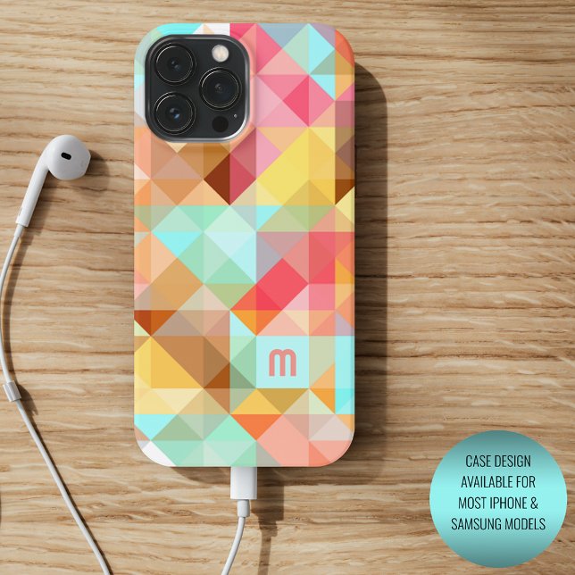 Personalised Custom Aqua Blue Peach Pink Retro Art Case-Mate iPhone Case (Creator Uploaded)